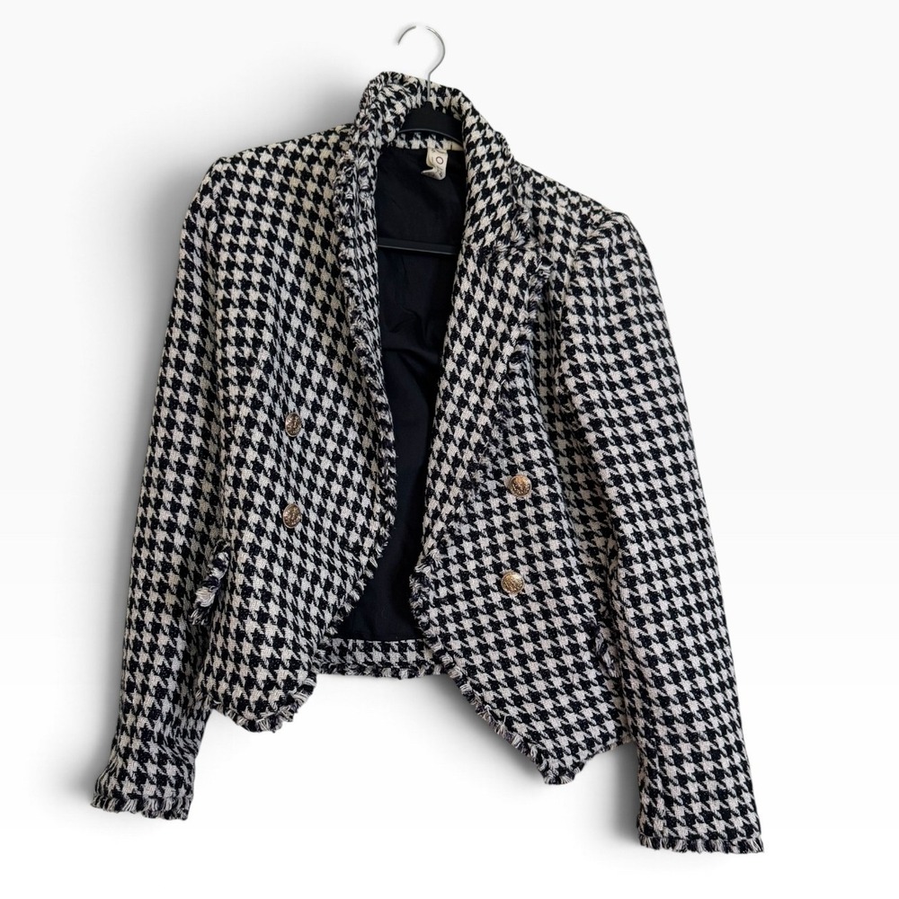 Dolan Left Coast Collection Houndstooth Double Breasted Blazer Black White